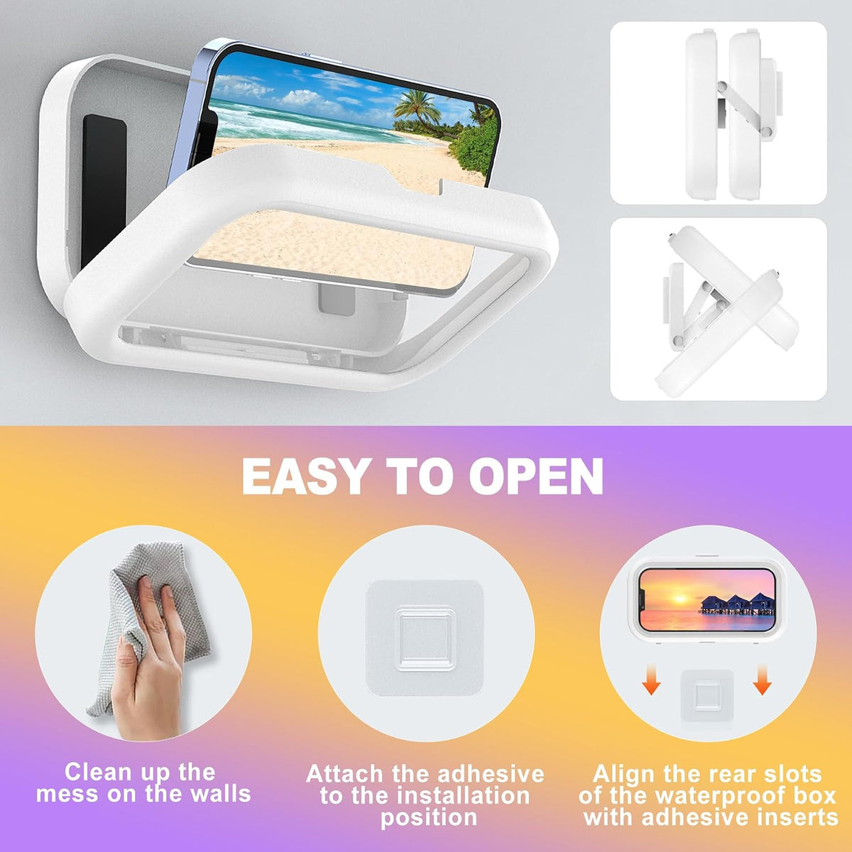 Waterproof Shower Phone Holder Mount 480° Rotation - Universal Phone Holder for Shower, HD Touch, Strong Adhesive Suction, Suitable for Bathroom, Kitchen, Mirror Wall