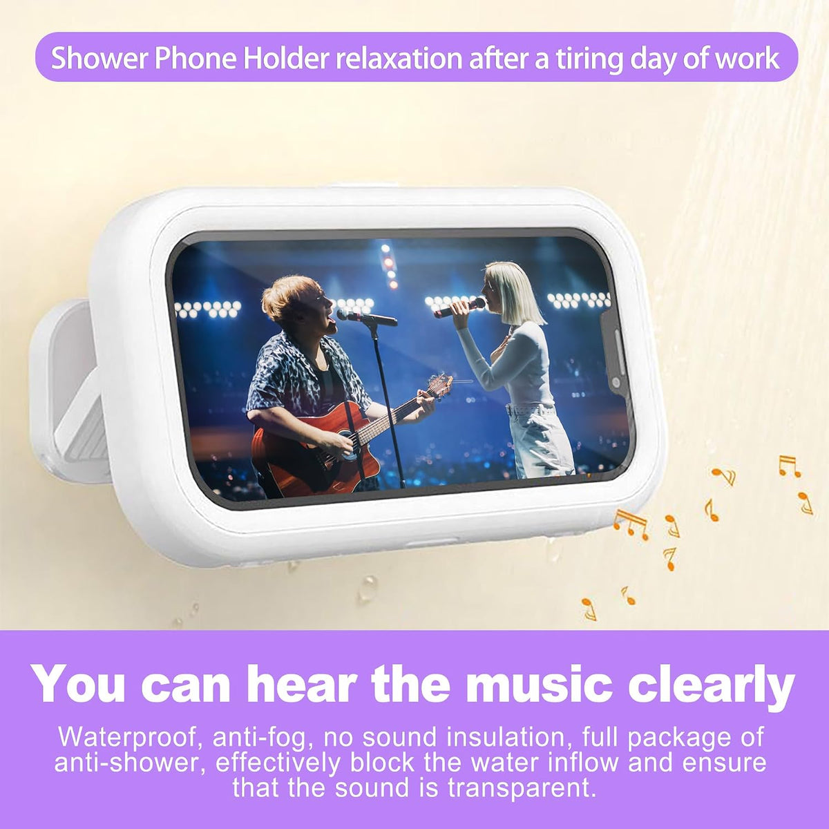 Waterproof Shower Phone Holder Mount 480° Rotation - Universal Phone Holder for Shower, HD Touch, Strong Adhesive Suction, Suitable for Bathroom, Kitchen, Mirror Wall