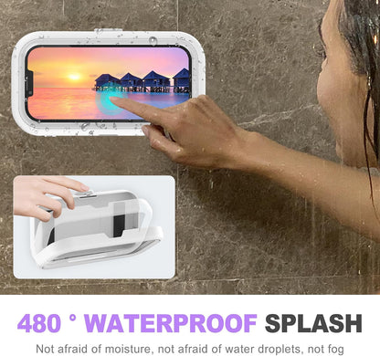 Waterproof Shower Phone Holder Mount 480° Rotation - Universal Phone Holder for Shower, HD Touch, Strong Adhesive Suction, Suitable for Bathroom, Kitchen, Mirror Wall