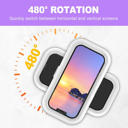 Waterproof Shower Phone Holder Mount 480° Rotation - Universal Phone Holder for Shower, HD Touch, Strong Adhesive Suction, Suitable for Bathroom, Kitchen, Mirror Wall